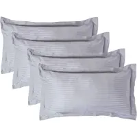 Homescapes Satijn Streep Katoen Kussensloop 50x90 cm met Sierrand – Set van 4 – Zilvergrijs – 100% Egyptisch Katoen Satijn – Draaddichtheid 330