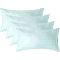 Homescapes Satijn Streep Katoen Kussensloop 50x90 cm – Set van 4 – Aquablauw – 100% Egyptisch Katoen – Draaddichtheid 330