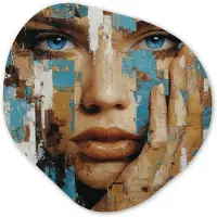 MuchoWow Organische wanddecoratie 40x40 cm - Organisch schilderij Abstract - Penseelstreken - Blauw - Gezicht - Muurdecoratie woonkamer - Kamer decoratie - Schilderijen - Muurcirkel aesthetic