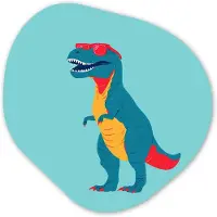 MuchoWow Organische wanddecoratie 60x60 cm - Organisch schilderij Dinosaurus - Blauw - Zonnebril - Muurdecoratie woonkamer - Kamer decoratie - Schilderijen - Muurcirkel aesthetic