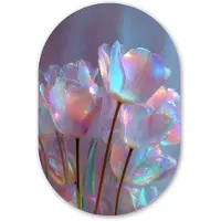 MuchoWow Muurovaal 80x120 cm - Ovale wanddecoratie Tulpen - Glazen - Bloemblaadjes - Pasteltinten - Ovalen schilderij - Muurdecoratie woonkamer - Kamer decoratie - Schilderijen - Wandcirkel