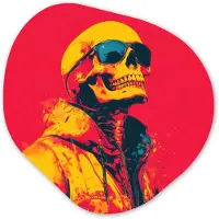MuchoWow Organische wanddecoratie 90x90 cm - Organisch schilderij Zonnebril - Schedel - Jas - Rood - Muurdecoratie woonkamer - Kamer decoratie - Schilderijen - Muurcirkel aesthetic