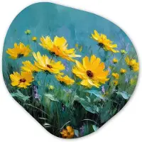 MuchoWow Organische wanddecoratie 60x60 cm - Organisch schilderij Penseelstreken - Bloemen - Felgeel - Abstract - Muurdecoratie woonkamer - Kamer decoratie - Schilderijen - Muurcirkel aesthetic