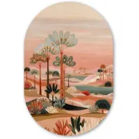 MuchoWow Muurovaal 80x120 cm - Ovale wanddecoratie Roze landschap - Palmen - Water - Ovalen schilderij - Muurdecoratie woonkamer - Kamer decoratie - Schilderijen - Wandcirkel