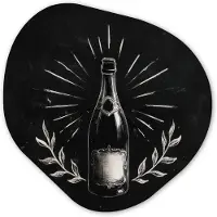 MuchoWow Organische wanddecoratie 40x40 cm - Organisch schilderij Champagnefles - Lauriertakken - Zwarte achtergrond - Muurdecoratie woonkamer - Kamer decoratie - Schilderijen - Muurcirkel aesthetic