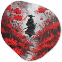 MuchoWow Organische wanddecoratie 60x60 cm - Organisch schilderij Rode bloemen - mistig - Man - Muurdecoratie woonkamer - Kamer decoratie - Schilderijen - Muurcirkel aesthetic