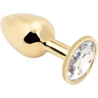 PLGZ - Rosebud Metalen Buttplug - Goud - Transparante Siersteen - Verkrijgbaar in 3 maten Medium