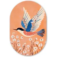 MuchoWow Muurovaal 40x60 cm - Ovale wanddecoratie Vogel - Bloesemtakken - Warm - Kleurrijk - Ovalen schilderij - Muurdecoratie woonkamer - Kamer decoratie - Schilderijen - Wandcirkel