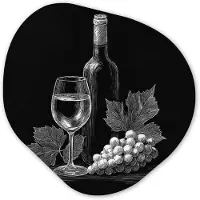 MuchoWow Organische wanddecoratie 40x40 cm - Organisch schilderij Wijnfles - Glas - Druiven - Bladeren - Muurdecoratie woonkamer - Kamer decoratie - Schilderijen - Muurcirkel aesthetic