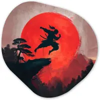 MuchoWow Organische wanddecoratie 90x90 cm - Organisch schilderij Zon - Krijger - Bomen - Bergen - Muurdecoratie woonkamer - Kamer decoratie - Schilderijen - Muurcirkel aesthetic