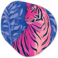 MuchoWow Organische wanddecoratie 60x60 cm - Organisch schilderij Tijger - Roze - Bladeren - Jungle - Muurdecoratie woonkamer - Kamer decoratie - Schilderijen - Muurcirkel aesthetic
