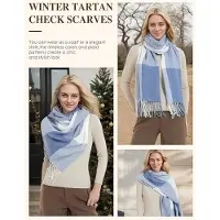 Karma Dames geruit oversized kasjmier sjaal lange zachte wraps dames geruit oversized sjaal lange sjaal voor herfst en winter , wit blauw