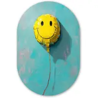 MuchoWow Muurovaal 60x90 cm - Ovale wanddecoratie Ballon - Geel - Smiley - Ovalen schilderij - Muurdecoratie woonkamer - Kamer decoratie - Schilderijen - Wandcirkel