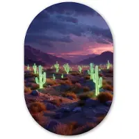 MuchoWow Muurovaal 80x120 cm - Ovale wanddecoratie Neon cactussen - Woestijn - Zonsondergang - Ovalen schilderij - Muurdecoratie woonkamer - Kamer decoratie - Schilderijen - Wandcirkel