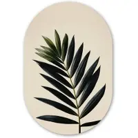 MuchoWow Muurovaal 40x60 cm - Ovale wanddecoratie Palmblad - Donkere bladen - Subtiel - Ovalen schilderij - Muurdecoratie woonkamer - Kamer decoratie - Schilderijen - Wandcirkel