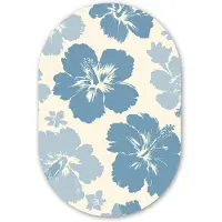 MuchoWow Muurovaal 40x60 cm - Ovale wanddecoratie Hibiscusbloemen - Blauw - Patroon - Tropisch - Ovalen schilderij - Muurdecoratie woonkamer - Kamer decoratie - Schilderijen - Wandcirkel