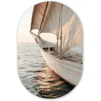 MuchoWow Muurovaal 40x60 cm - Ovale wanddecoratie Zeilboot - Zee - Beige - Zon - Ovalen schilderij - Muurdecoratie woonkamer - Kamer decoratie - Schilderijen - Wandcirkel
