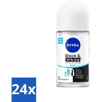 Nivea 24 x - Deodorant - Roller - Black & White Invisible Pure - 50 ml - Anti-transpirant - Zweetbehandeling - Deodorant - 48 Uur Bescherming - Witte Strepen