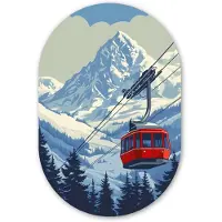 MuchoWow Muurovaal 40x60 cm - Ovale wanddecoratie Kabelbaan - Sneeuw - Berglandschap - Ovalen schilderij - Muurdecoratie woonkamer - Kamer decoratie - Schilderijen - Wandcirkel