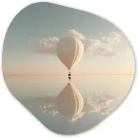 MuchoWow Organische wanddecoratie 40x40 cm - Organisch schilderij Luchtballon - Wolken - Water - Blauw - Muurdecoratie woonkamer - Kamer decoratie - Schilderijen - Muurcirkel aesthetic