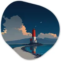 MuchoWow Organische wanddecoratie 60x60 cm - Organisch schilderij Vuurtoren - Zee - Wolken - Muurdecoratie woonkamer - Kamer decoratie - Schilderijen - Muurcirkel aesthetic
