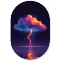 MuchoWow Muurovaal 60x90 cm - Ovale wanddecoratie Donderwolk - Bliksemschicht - Licht - Blauw - Ovalen schilderij - Muurdecoratie woonkamer - Kamer decoratie - Schilderijen - Wandcirkel
