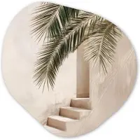 MuchoWow Organische wanddecoratie 60x60 cm - Organisch schilderij Palmboom - Schaduw - Trap - Beige - Muurdecoratie woonkamer - Kamer decoratie - Schilderijen - Muurcirkel aesthetic