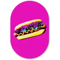 MuchoWow Muurovaal 80x120 cm - Ovale wanddecoratie Hotdog - Roze - Retro - Ovalen schilderij - Muurdecoratie woonkamer - Kamer decoratie - Schilderijen - Wandcirkel