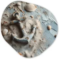 MuchoWow Organische wanddecoratie 40x40 cm - Organisch schilderij Anker - Hout - Schelpen - Zand - Muurdecoratie woonkamer - Kamer decoratie - Schilderijen - Muurcirkel aesthetic