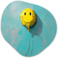 MuchoWow Organische wanddecoratie 40x40 cm - Organisch schilderij Ballon - Geel - Smiley - Muurdecoratie woonkamer - Kamer decoratie - Schilderijen - Muurcirkel aesthetic