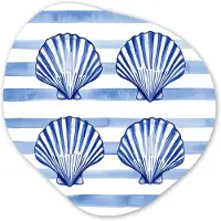 MuchoWow Organische wanddecoratie 40x40 cm - Organisch schilderij Vier schelpen - Blauw - Wit - Strepen - Muurdecoratie woonkamer - Kamer decoratie - Schilderijen - Muurcirkel aesthetic