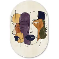 MuchoWow Muurovaal 80x120 cm - Ovale wanddecoratie Abstract - Overlappende gezichten - Paars - Donkergroen - Ovalen schilderij - Muurdecoratie woonkamer - Kamer decoratie - Schilderijen - Wandcirkel