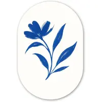 MuchoWow Muurovaal 80x120 cm - Ovale wanddecoratie Bloem - Blaadjes - Minimalistisch - Blauw - Ovalen schilderij - Muurdecoratie woonkamer - Kamer decoratie - Schilderijen - Wandcirkel