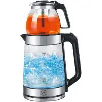 ROYAL SWISS Waterkoker met Theepot – Glazen Kookketel 2.0L + 0.8L – 1500W – Automatisch Uitschakelen – Oververhittingsbeveiliging – 360° Draaibaar – RVS & BPA-vrij