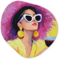 MuchoWow Organische wanddecoratie 90x90 cm - Organisch schilderij Vrouw - Hoed - Paars - Wijn - Muurdecoratie woonkamer - Kamer decoratie - Schilderijen - Muurcirkel aesthetic