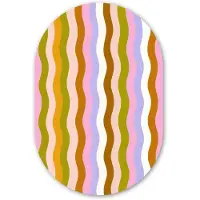 MuchoWow Muurovaal 60x90 cm - Ovale wanddecoratie lijnen - Golven - Pastelkleuren - Patroon - Ovalen schilderij - Muurdecoratie woonkamer - Kamer decoratie - Schilderijen - Wandcirkel