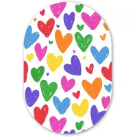 MuchoWow Muurovaal 80x120 cm - Ovale wanddecoratie Hartjes - Patroon - Kleurrijk - Tekening - Ovalen schilderij - Muurdecoratie woonkamer - Kamer decoratie - Schilderijen - Wandcirkel