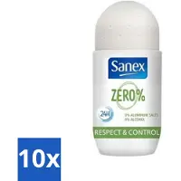 Sanex 10 x Deodorant Roller Zero% Normal Skin 50 ml - 24 Uur Deodorant - Aluminiumzouten Vrij - Alcohol Vrij - Huidvriendelijk - Gevoelige Huid