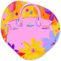 MuchoWow Organische wanddecoratie 60x60 cm - Organisch schilderij Tas - Roze - Bloemen - Muurdecoratie woonkamer - Kamer decoratie - Schilderijen - Muurcirkel aesthetic