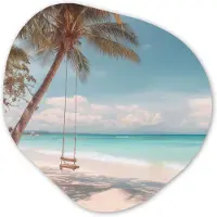 MuchoWow Organische wanddecoratie 60x60 cm - Organisch schilderij Palmboom - Schommel - Strand - Lucht - Muurdecoratie woonkamer - Kamer decoratie - Schilderijen - Muurcirkel aesthetic