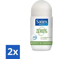 Sanex 2 x Deodorant Roller Zero% Normal Skin 50 ml - 24 Uur Deodorant - Aluminiumvrije Deodorant - Alcoholvrije Deodorant - Deodorant Voor Gevoelige Huid - Deodorant