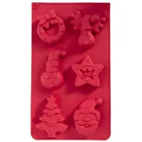 Svenska Living Bakvorm kerst thema - 6 figuren - siliconen - rood - 30 x 18 cm - kerstkoekjes/kerst cakejes