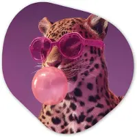 MuchoWow Organische wanddecoratie 60x60 cm - Organisch schilderij Panter - Zonnebril - Kauwgombel - Roze - Muurdecoratie woonkamer - Kamer decoratie - Schilderijen - Muurcirkel aesthetic