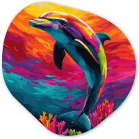 MuchoWow Organische wanddecoratie 40x40 cm - Organisch schilderij Dolfijn - Kleurrijk - Oceaan - Koraal - Muurdecoratie woonkamer - Kamer decoratie - Schilderijen - Muurcirkel aesthetic