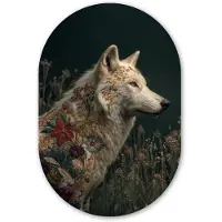 MuchoWow Muurovaal 80x120 cm - Ovale wanddecoratie Wolf - Bloemen - Natuur - Ovalen schilderij - Muurdecoratie woonkamer - Kamer decoratie - Schilderijen - Wandcirkel