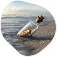 MuchoWow Organische wanddecoratie 90x90 cm - Organisch schilderij Glazenfles - Post - Zee - Zand - Muurdecoratie woonkamer - Kamer decoratie - Schilderijen - Muurcirkel aesthetic