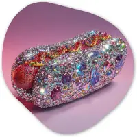 MuchoWow Organische wanddecoratie 60x60 cm - Organisch schilderij Hotdog - Steentjes - Glitters - Paars - Muurdecoratie woonkamer - Kamer decoratie - Schilderijen - Muurcirkel aesthetic