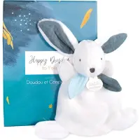 Doudou et Compagnie EERSTE LEVENSDUUR SPEELGOED - DOUDOU EN COMPAGNIE - Doudou Happy Pop - Wit en Blauw - 17 cm - Cadeauverpakking, Doudou garantie