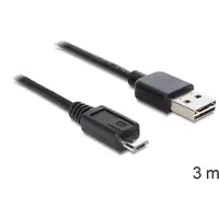 DeLOCK Micro USB naar Easy-USB-A kabel - USB2.0 - tot 2A / zwart - 3 meter