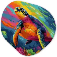 MuchoWow Organische wanddecoratie 60x60 cm - Organisch schilderij Koraal - Schildpad - Abstract - Water - Muurdecoratie woonkamer - Kamer decoratie - Schilderijen - Muurcirkel aesthetic